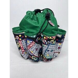 Vintage Green Bingo Dauber Bag With Drawstring Bingo Card Fabric 10 Pockets